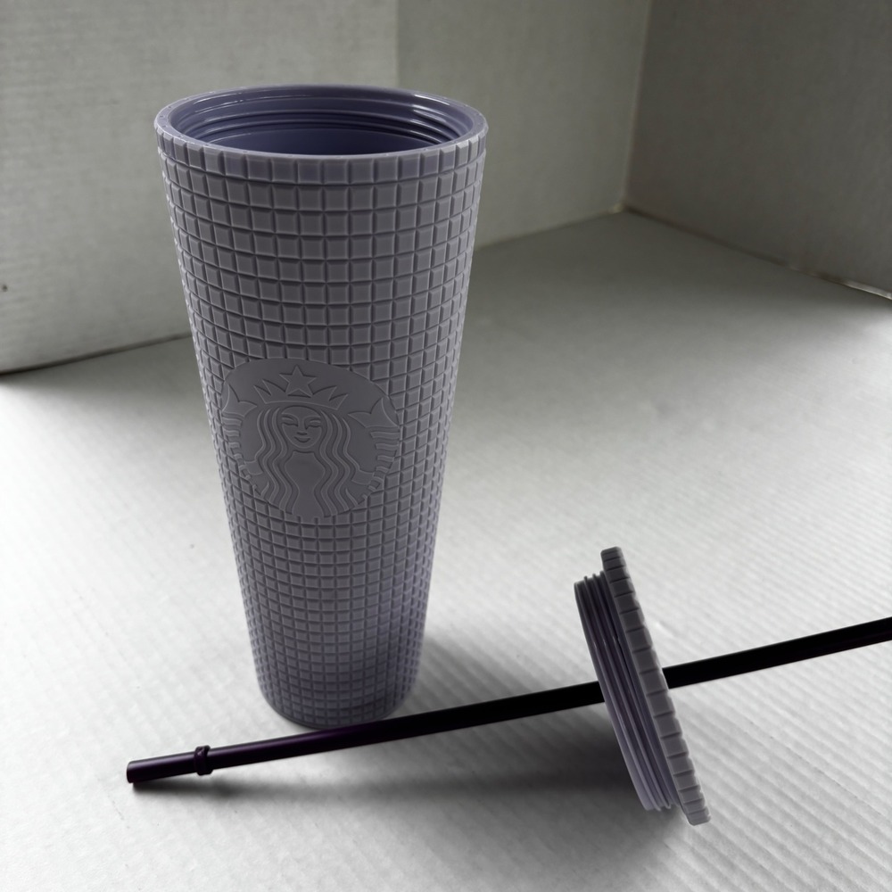 Starbucks Matte Purple Grid Venti Tumbler 24oz Cold Cup Lilac Waffle Texture NEW
